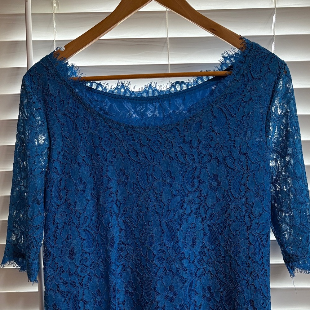 Pim + Larkin Vibrant Blue Lace Blouse - Picture 3 of 3